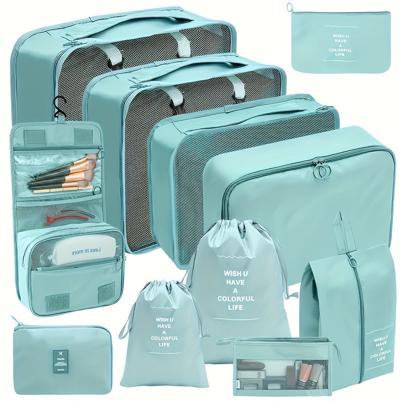 11pcs Solid Color Packing Cubes for Suitcases, Travel Luggage Packing Organizer Bags, with Laundry Bags, Compression Storage Shoe Bags, Clothing Underwear Bags, etc