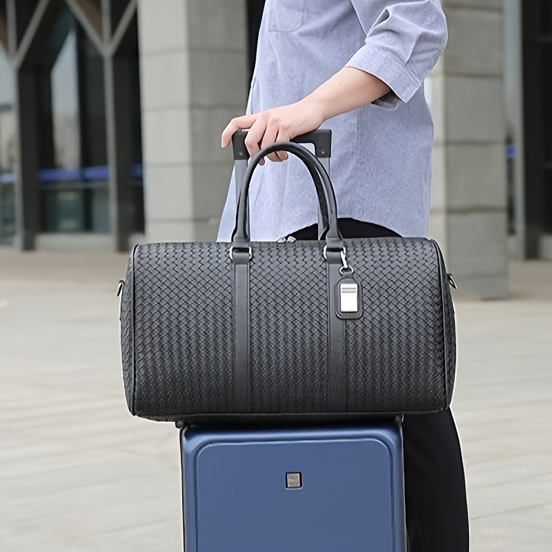 Large Capacity Gym Bag, Travel Duffel, Suitcase - Convertible Carry-On/Luggage with Zippered Front Pocket, Sturdy Handles - Compatible with TSA Locks - Business & Fitness Use - Elegant Black Synthetic -like Exterior - Easy-Cl
