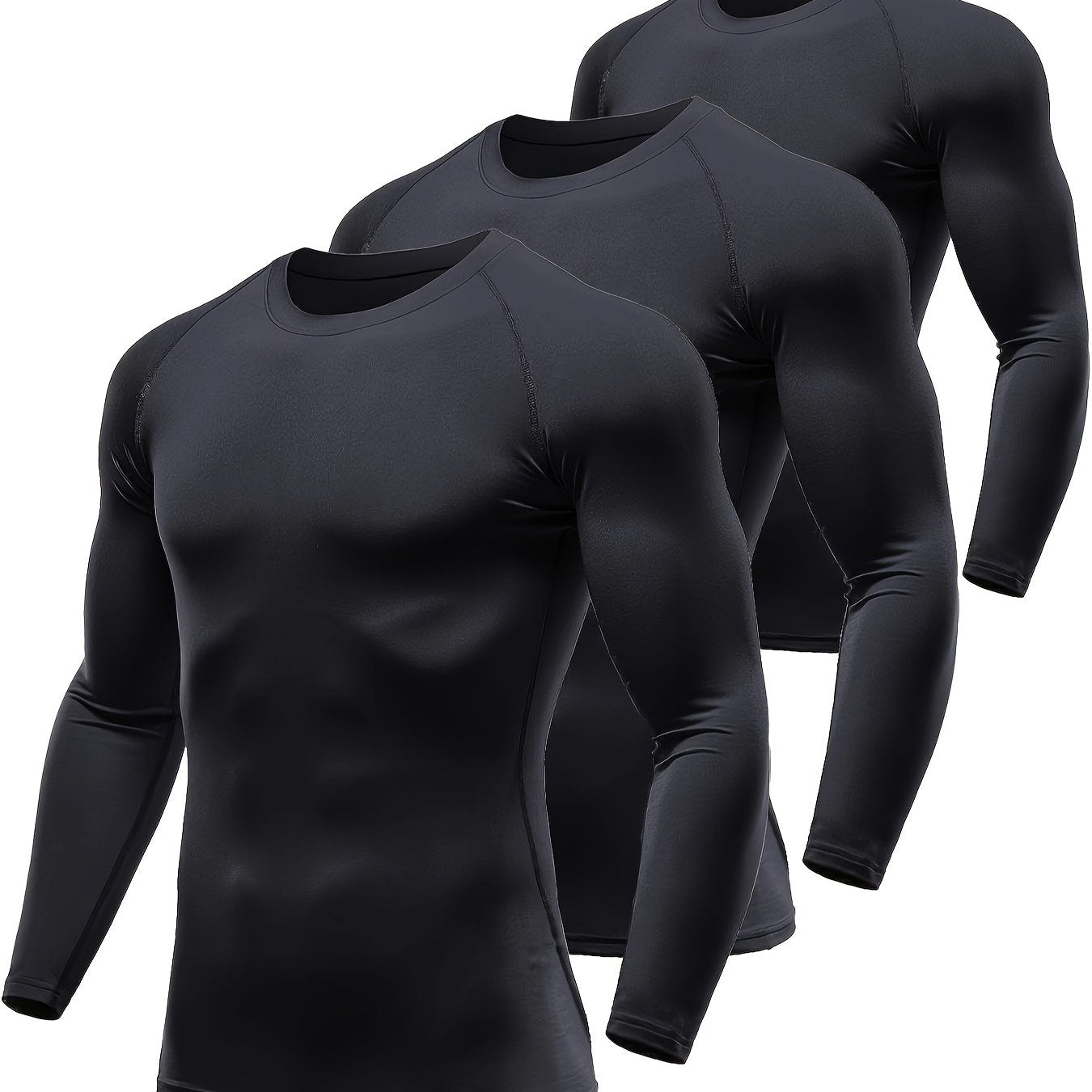 1/3 Pcs, Men's Thermal Long Sleeve Compression Shirts, Winter Sports Base Layer Top, Athletic Running T-Shirt