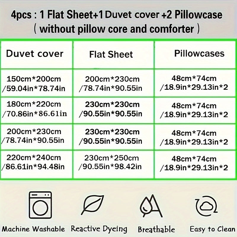 Soft and breathable 4pcs bedding set - Creative space plaid pattern, machine washable - includes sheet, duet and 2 pillowcases for all seasons - ideal for student dormitories, bedrooms and guest rooms