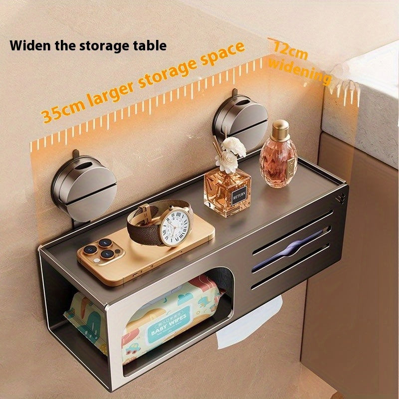 CYCY Wall-Mounted Bathroom Tissue Box Holder with Suction Cup Installation - Space-Saving Square Design, Durable Carbon Steel, Holds Multiple Rolls, Ideal for Toilet Paper & Face Towels, Modern Minimalist Style, Toilet Paper
