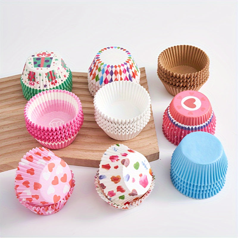 100pcs, Disposable Muffin Cups, Colorful Pattern Cupcake Cups, Greaseproof Paper Cupcake Liners, Muffin Molds, Baking Tools, Kitchen Gadgets, Kitchen Accessories