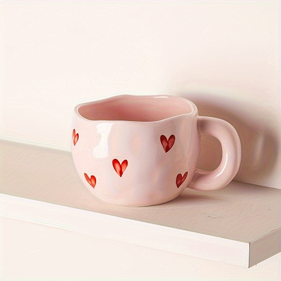 1pc Romantic Ceramic Coffee Mug 9.5oz - Charming Heart Pattern, Love-Inspired Cup for Couples, Birthday Gift, Adorable Office & Home Collection for Coffee & Milk