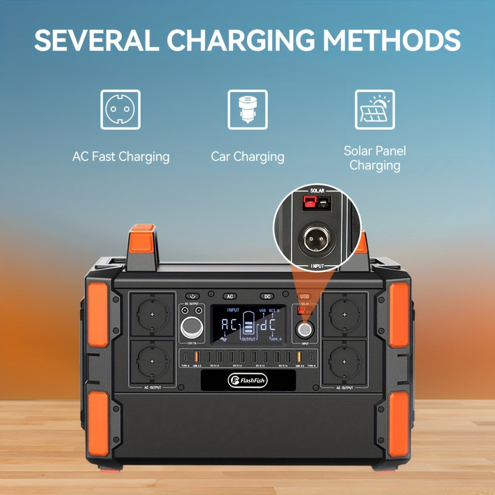 1000W Lifepo4 Battery Solar Power Generator 1041.6Wh 230V (2000W Surge) Emergency LFP Battery Power Generator with 4*AC Solar Power Station, 19 output socket Portable Power Station for Emergency/Outdoor camping/RV/Home/Comput