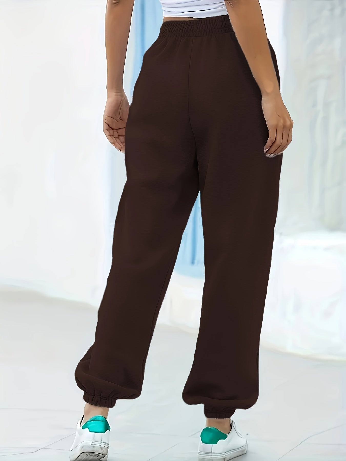 Women's High-Waisted Wide-Leg Cropped Pants - Casual Navy Blue Polyester, Elastic Waistband with Pockets, Perfect for Fall & Winter, Plus Size Pants