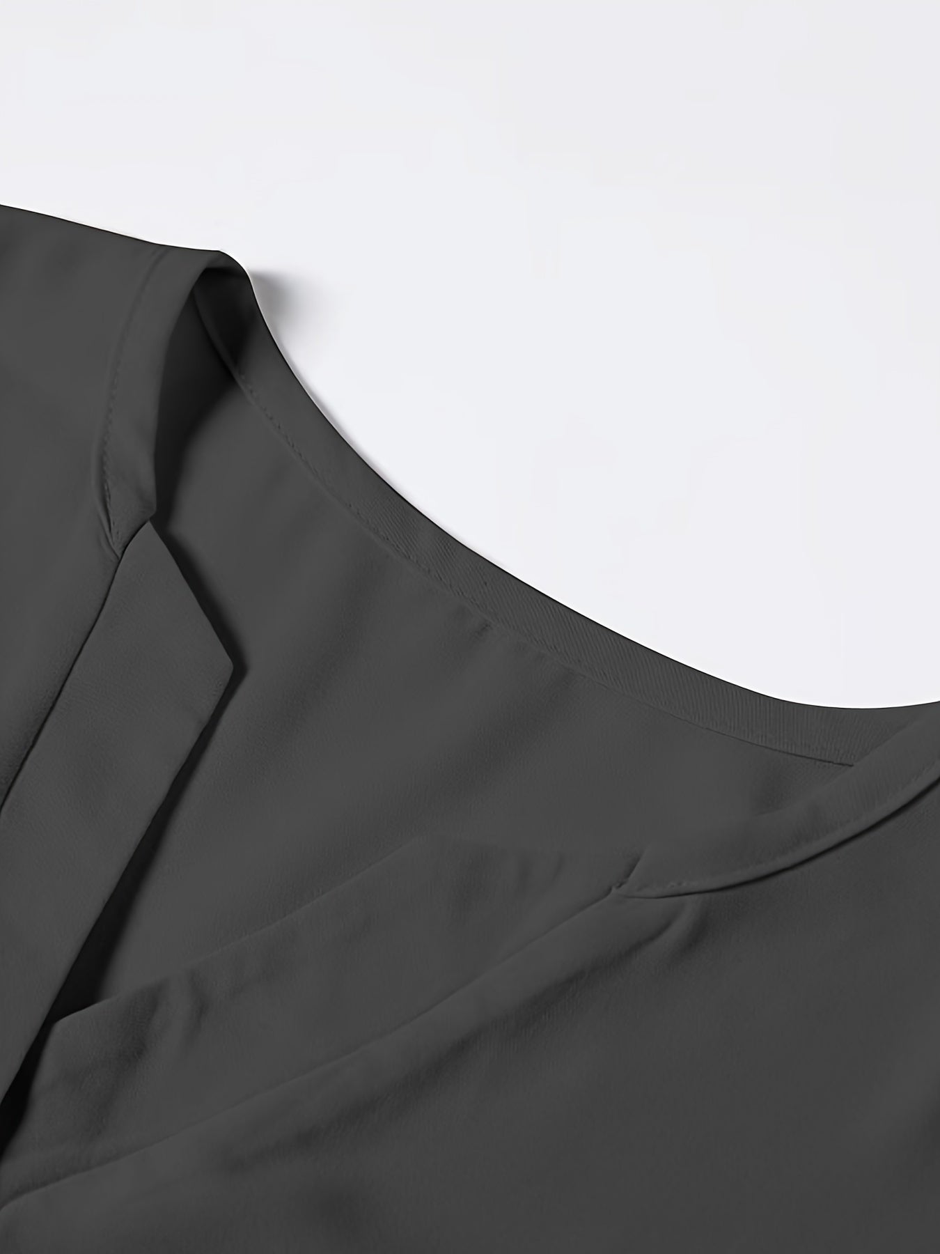 Solid Button Front Blouse, Elegant Long Sleeve Notched Neck Top, Women's Clothing