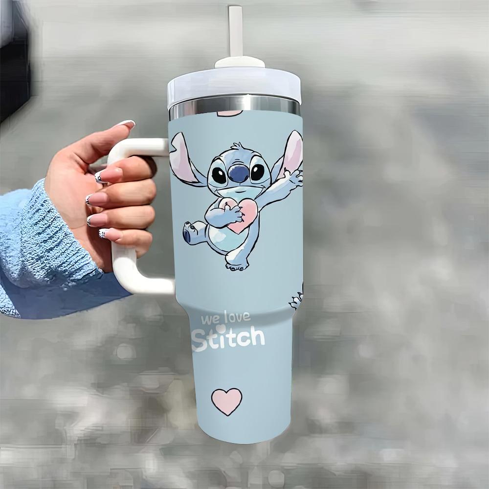 1pc Stitch 40oz Stainless Steel Tumbler with Lid and Straw, Leak Proof Vacuum Insulated Travel Mug, BPA Free, Hand Wash Only, Round Shape, Ideal for Valentine's Day, Easter, Mother's & Father's Day Gifts