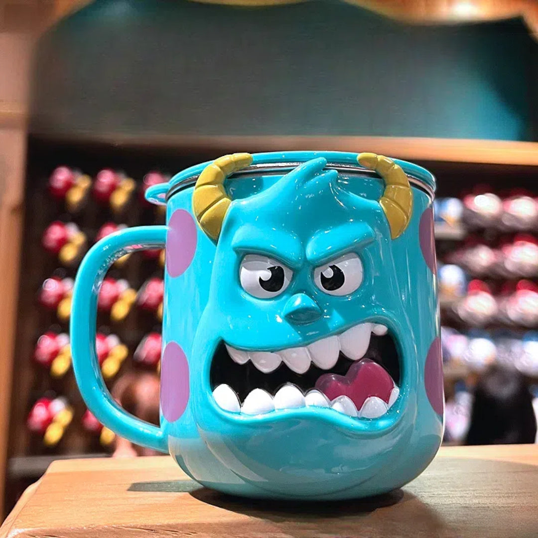Monsters University Mike Wazowski 316 Stainless Steel Coffee Mug with Lid - 260ml, Blue Cartoon Design, Perfect for Work, School, Outdoor Activities, and Gifts, Work Mug | Playful Mug Style | Durable Coffee Cup, Coffee Bar Ac