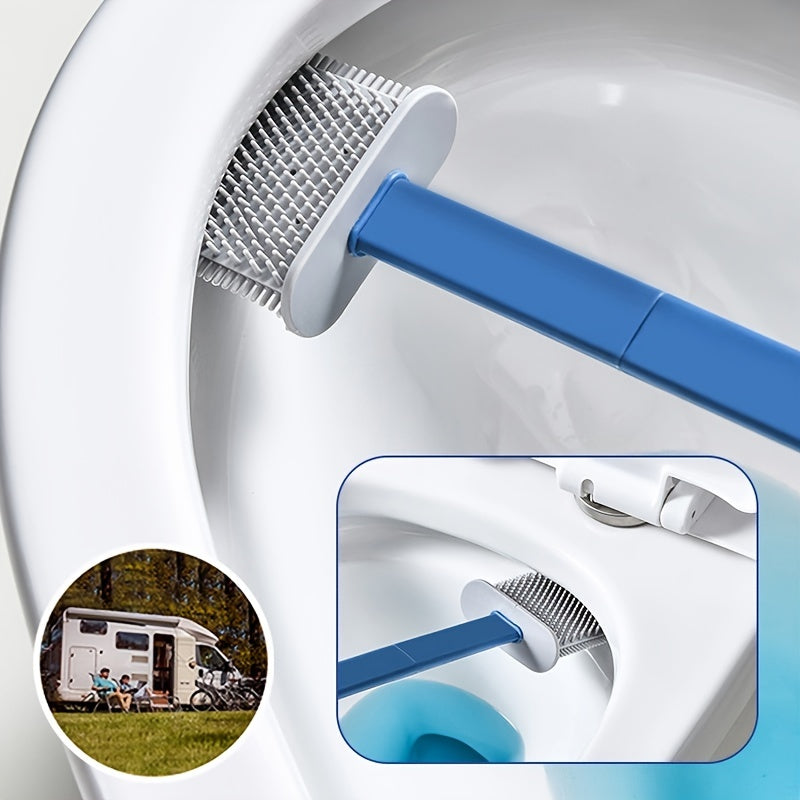 360° Silicone TPR Toilet Brush And Holder Set, Bathroom Cleaning Brush Kit with Wall Mount And Floor Standing Options, Interior Decoration-Compatible, Universal Brush Head Design RV Toilet Spare Parts