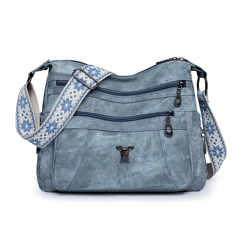 Taole Women's Vintage Bohemian PU Shoulder Bag - Adjustable Strap & Zipper Closure, Retro 1950s Handbag in Khaki/Ginger/Gray/Blue/Black, Casual & Dressy Outfits, Durable & Oil-Tanned Edges