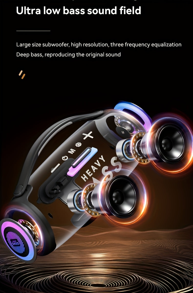 HEAVY BASS 30W Wireless Speaker with Subwoofer, USB-C Charging, Wireless, Built-in Mic, Portable PA System for Home Theater, Camping, Parties - Compatible with PC, Tablet, Smartphone, USB Drive - Ideal for DJs, Presentations,