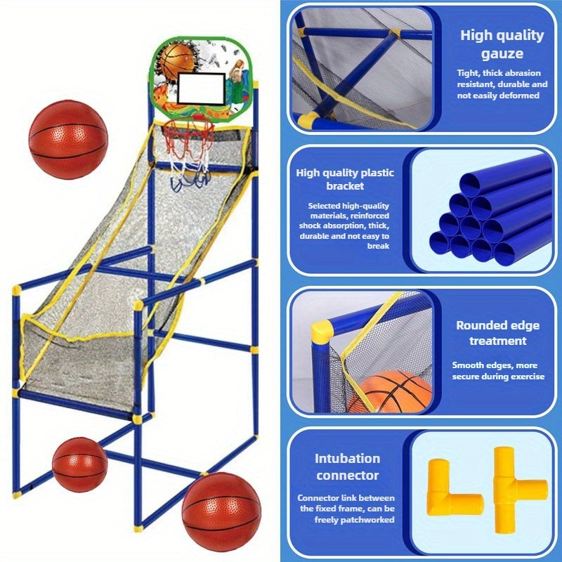 Kids Arcade Basketball Hoop with 3 Balls, Indoor Outdoor Single Shot Basketball Game, Carnival Games Sport Toys Gifts for Boys Girls Ages 3-8 Years Old, Ideal for Competition, Pump Included