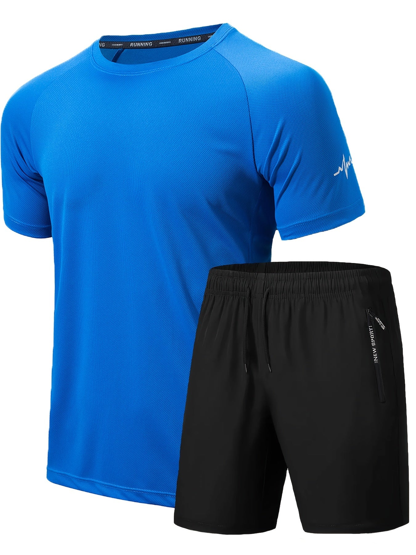 Men's 2Pcs Outfit, Solid Workout Short Sleeve T-shirt & Drawstring Shorts For Basketball Football Exercise Training Running Gym