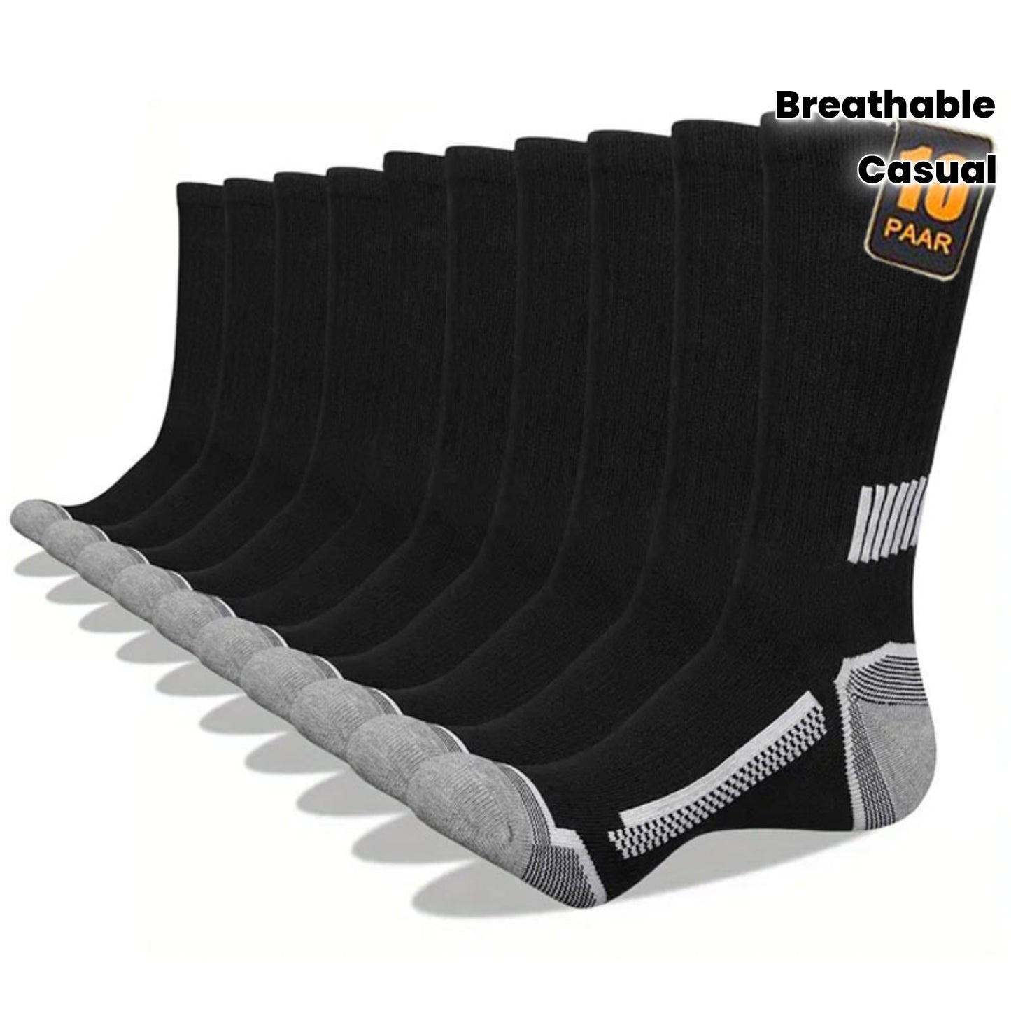 10 Pairs Men'S Thermal Long Socks - Heavy-Duty Cold Weather Athletic Socks with Arch Support, Moisture-Wicking & Breathable Polyester for Skiing, Hiking, Basketball, Running, Climbing - All-Season Workout Socks in Black/Gray/