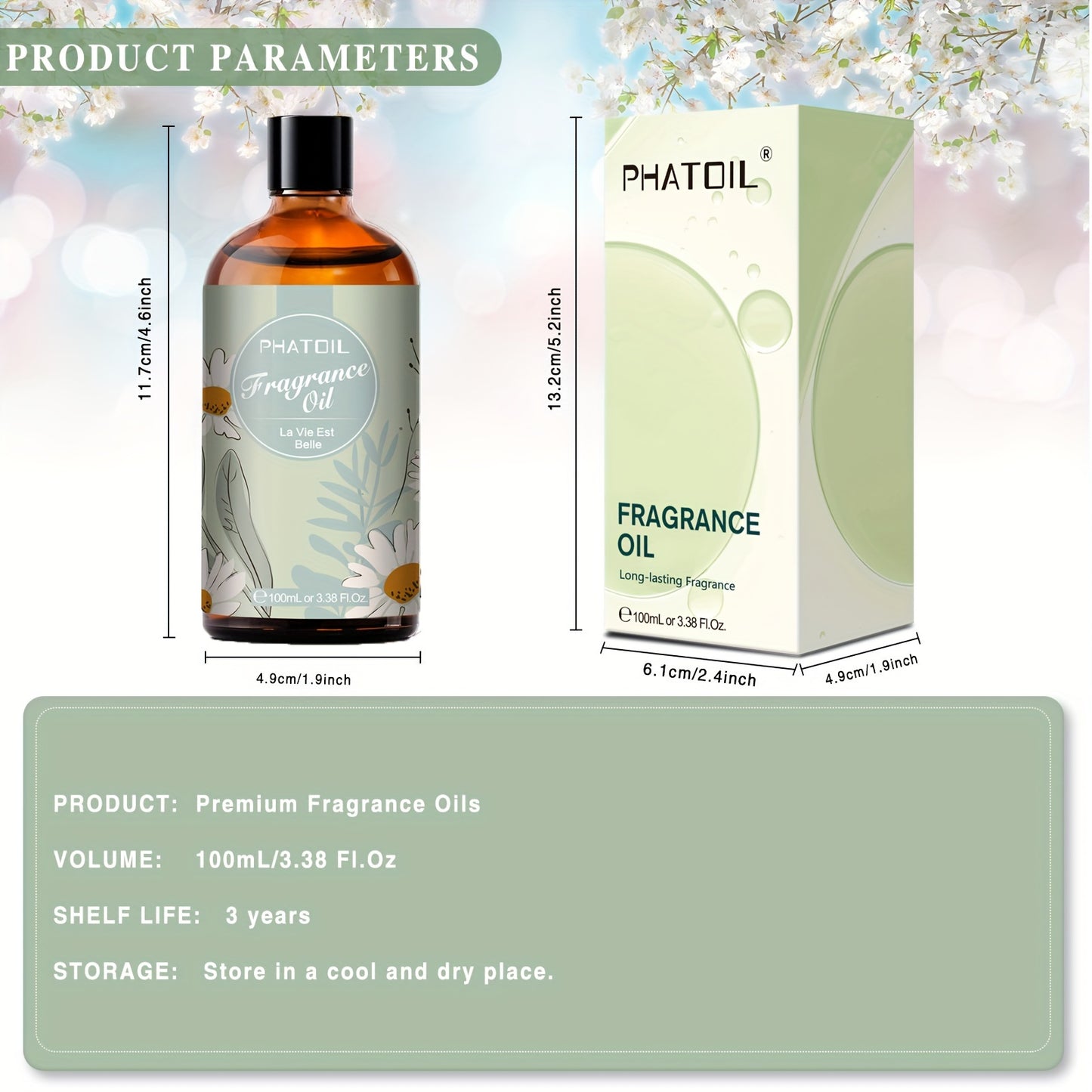 PHATOIL La Vie Est Belle Premium Fragrance Oil 100ml/3.38fl.oz - Long-Lasting Scent for Aroma Diffusers, Humidifiers & Candle Making, Alcohol-Free
