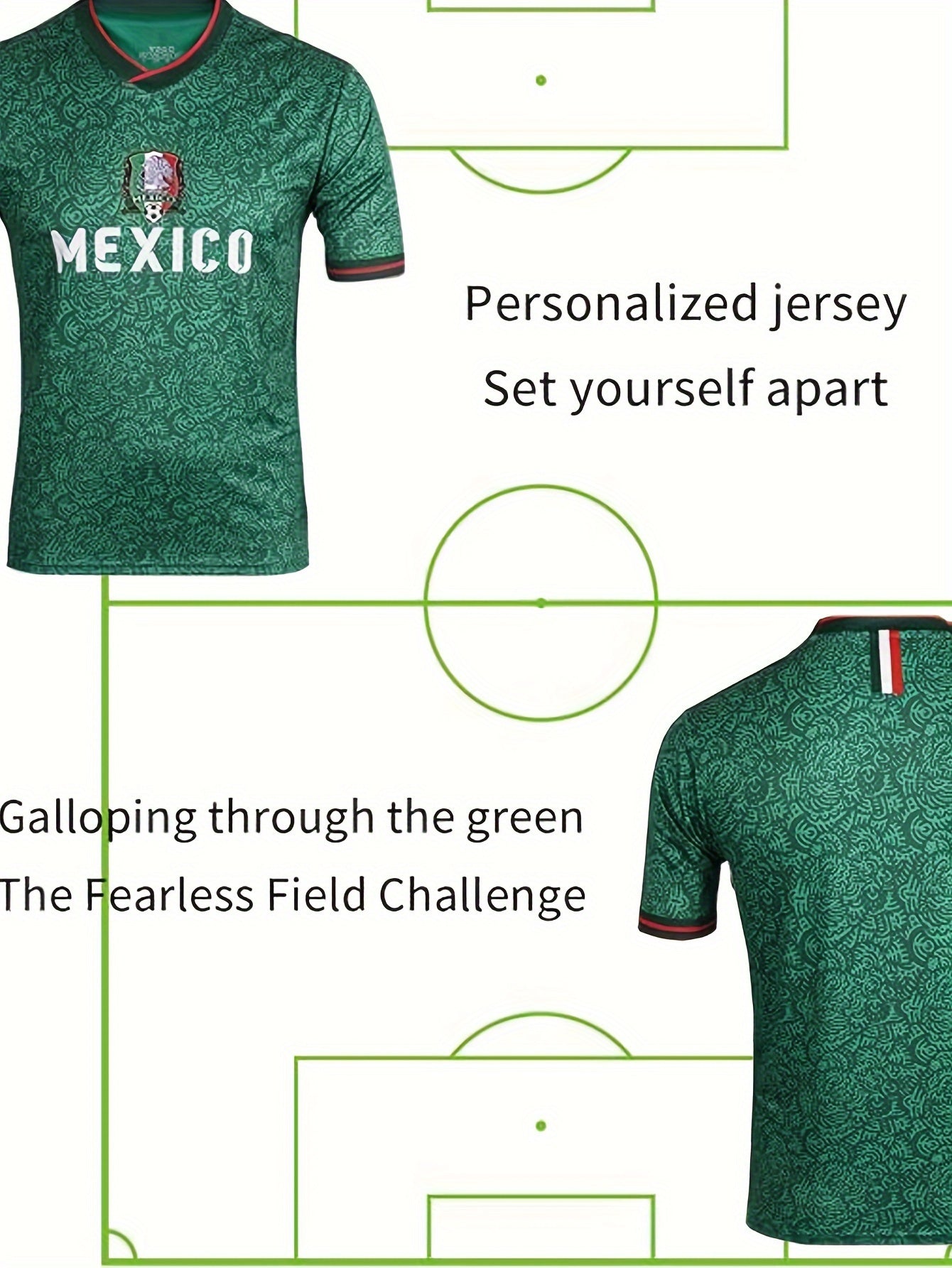 Mexico Men's Letter Print Breathable Football Jersey, Active Slightly Stretch Crew Neck Short Sleeve Soccer Club Uniform Shirt For Training Competition