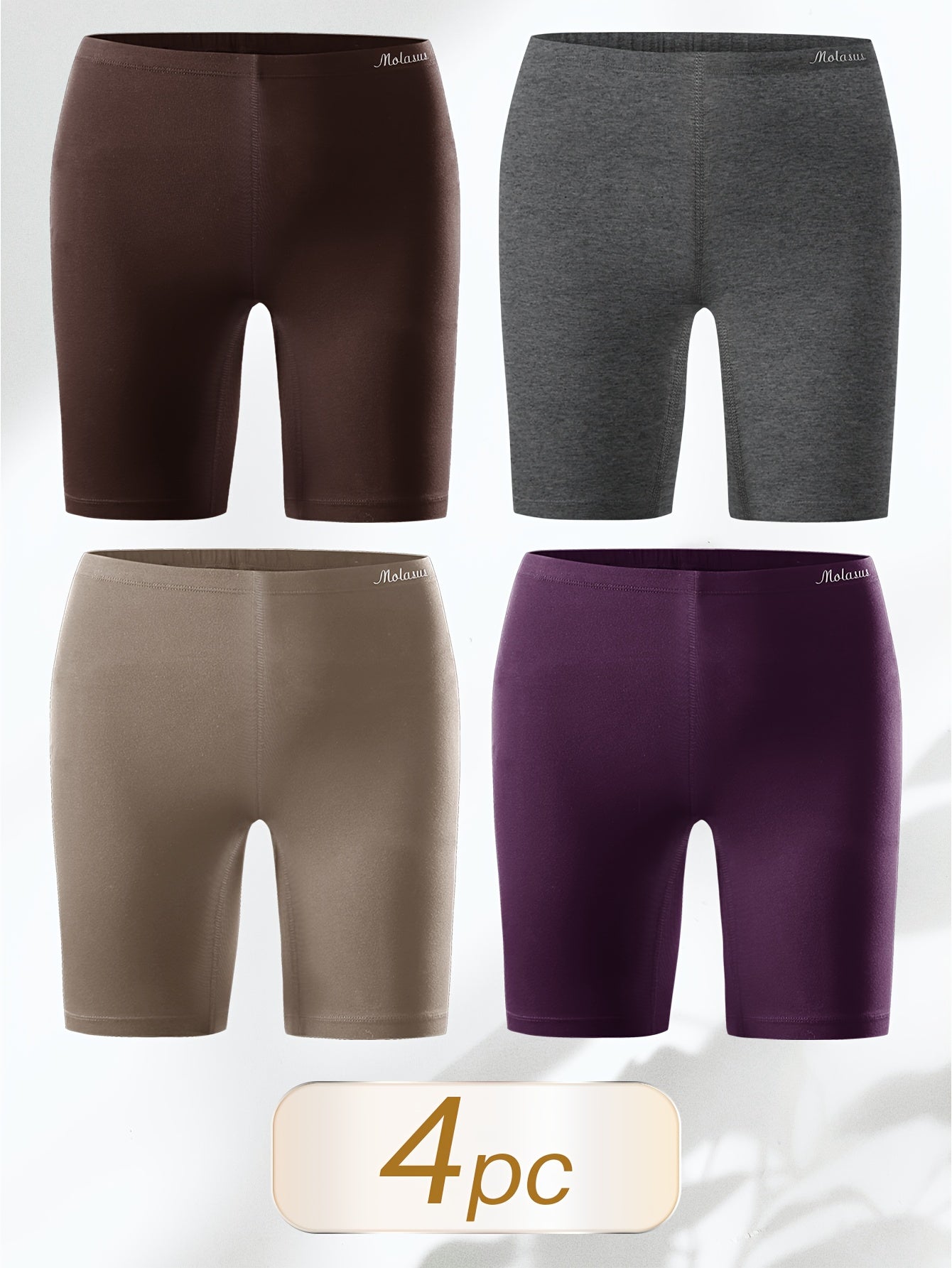 Women's Cotton Boyshorts Underwear 4-Pack - Comfortable Full Coverage Boxers, Knit Fabric, Solid Color, Simple Style, 95% Cotton 5% Spandex