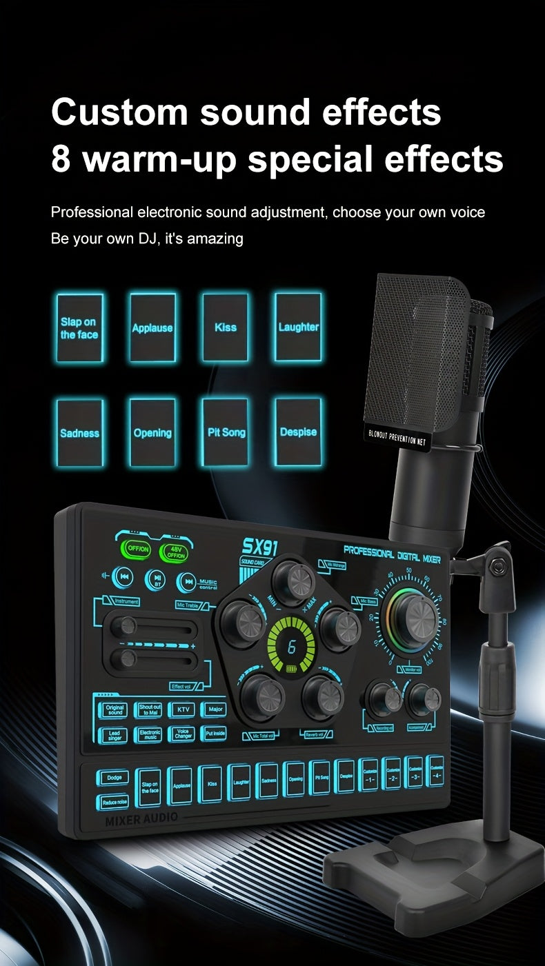 Podcast Live Broadcast Kit, SX91 Live Sound Card + BM800 Podcast XLR Condenser Microphone, Professional Mixing Equipment Set, Ideal for Gaming, Live Broadcasting, Recording Streaming Podcasts, Video Studio, Compatible with La