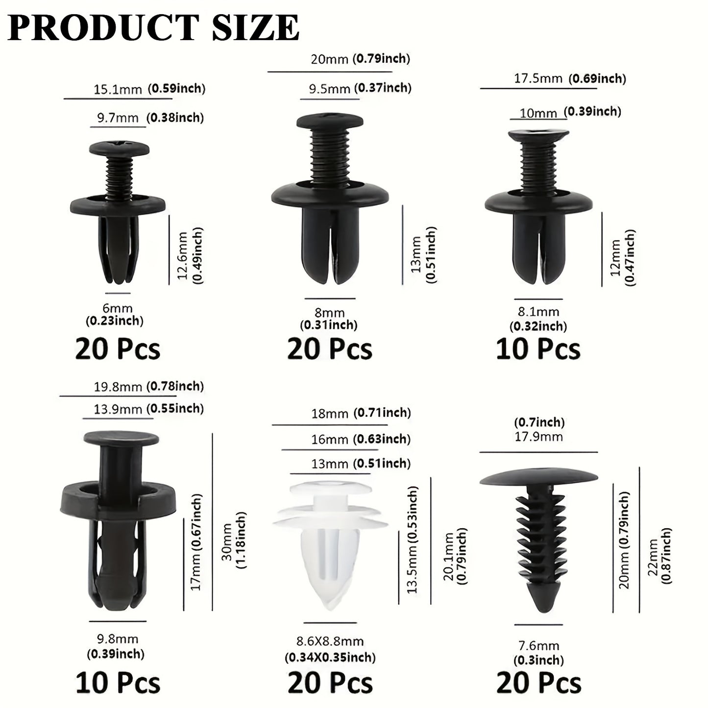 105pcs/Set Car Retainer Clips Kit With Fastener Removers, Universal Car Bumper Clips And Fasteners Plastic Rivets, 6 Popular Sizes Of Car Body Fixed Clip Bumpers And Replacement Parts Of Car Fenders, Applicable To Most Models