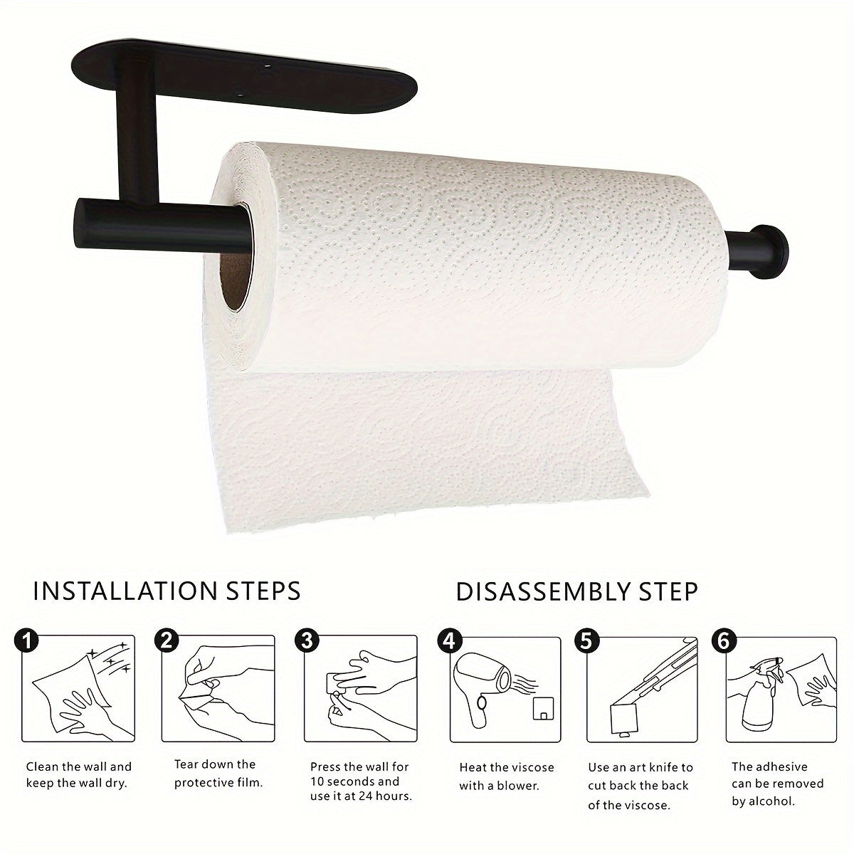 1pc Self-Adhesive Paper Towel Holder Under Cabinet For Kitchen, Bathroom Tissue And Towel Holder, Plastic Wrap And Roll Paper Storage Storage Rack, Home Kitchen Bathroom Supplies