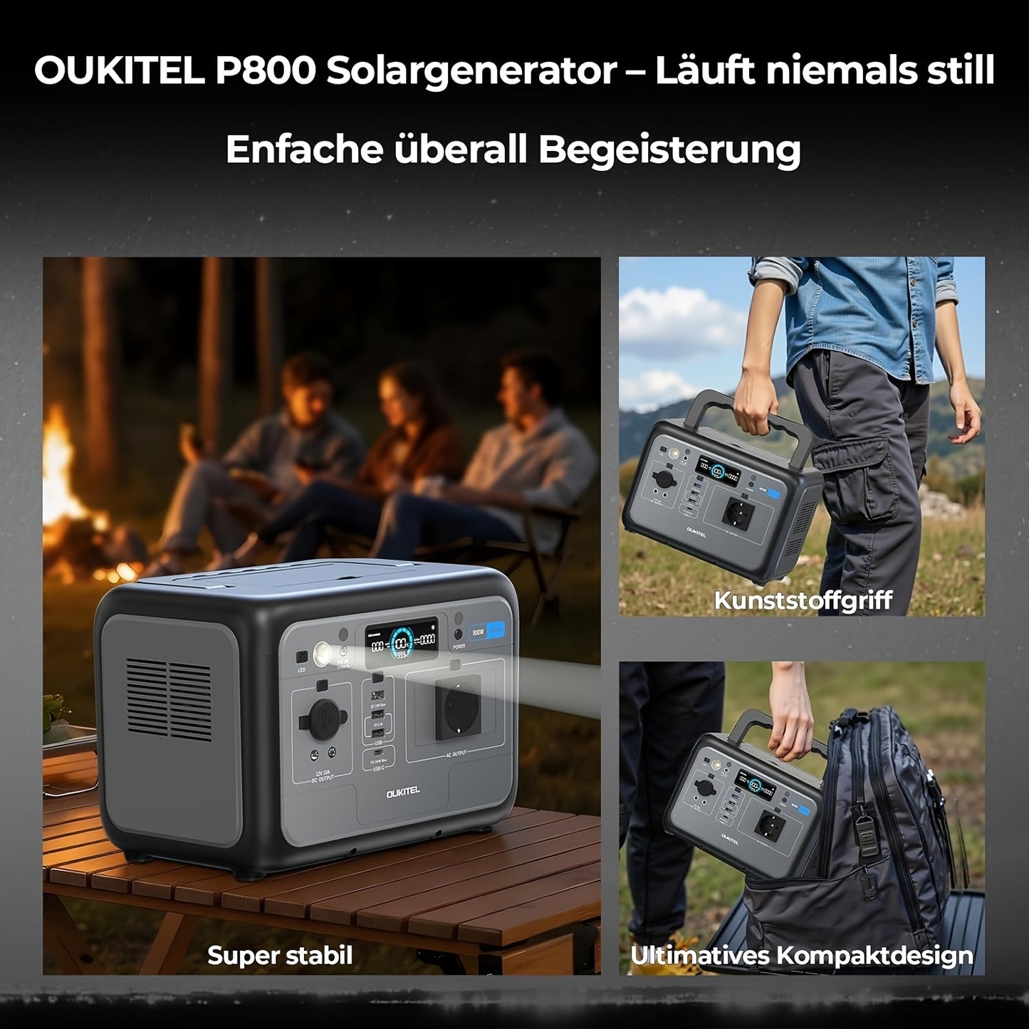 OUKITEL P800 Portable Power Station, 512Wh Solar Generator (w/Lithium Lron Phosphate), 800W(Surge 1600W) AC Output/Sine Wave 230V, 0.9 Hour Fast Charge, PD100W For Camping/RV Emergency Power Supply, For RV, Car, Outdoor, Camp