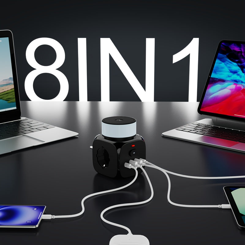 2025 New Multifunctional Round Power Strip/Socket/Strip Plug with 3 Power Outlets, with Night Light (2 USB-A) (2 TYPE-C), In-line Socket, Suitable for Home, Office, Kitchen, Bathroom, and Other Places, Multi Plug Outlet, Offi