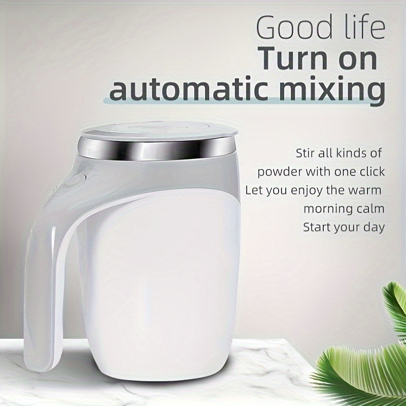 Spill-Proof, Stainless Steel Self-Stirring Coffee Mug - Battery-Powered, Reusable Magnetic Mixing Cup for Home, Office & Travel (AAA Batteries Not Included)