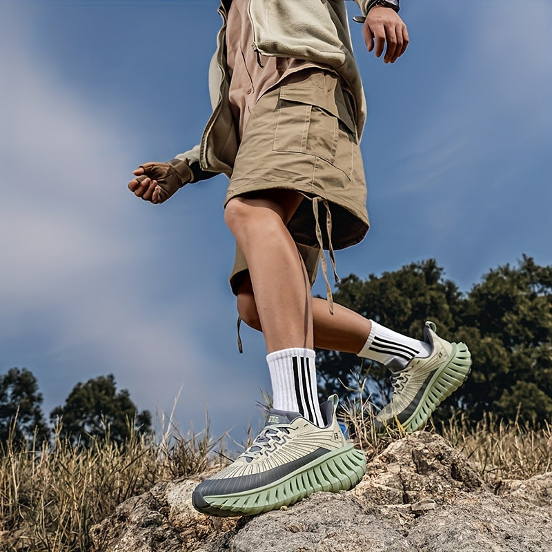 Men'S Breathable Mesh Running Sneakers - Lightweight, Non-Slip, Durable Hiking & Fitness Shoes with Air Cushion for Indoor/Outdoor Use, Gray & Green Design, Casual Athletic Footwear | Modern Sneakers | Breathable Mesh Uppe