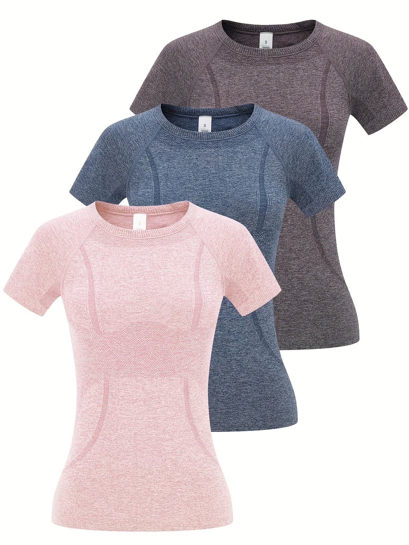 3pcs Women's Sports Fitness Running Top, Short Sleeve Quick-drying Breathable Comfortable T-shirt, Women's Clothing