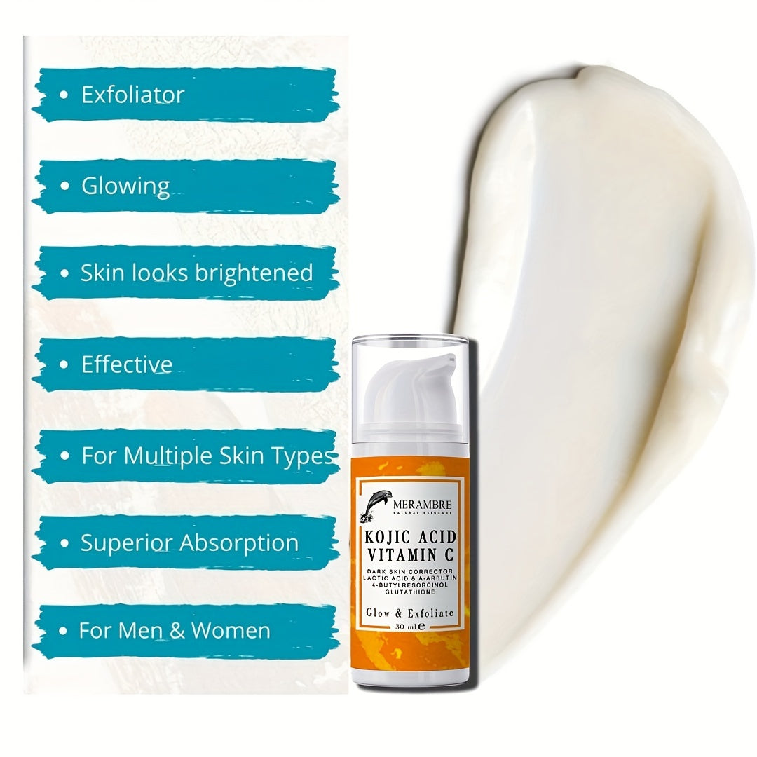 30ml Kojic Acid Serum Vitamin C Serum Dark Skin Glowing Even Skin Tone For Face And Body With Niacinamide Arbutin Glutathione 4-Butylresorcinol Exfoliator Glowing Renew Skin Looks Visibly Younger
