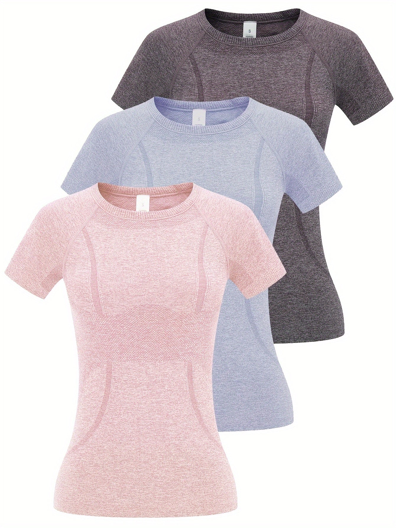 3pcs Women's Sports Fitness Running Top, Short Sleeve Quick-drying Breathable Comfortable T-shirt, Women's Clothing