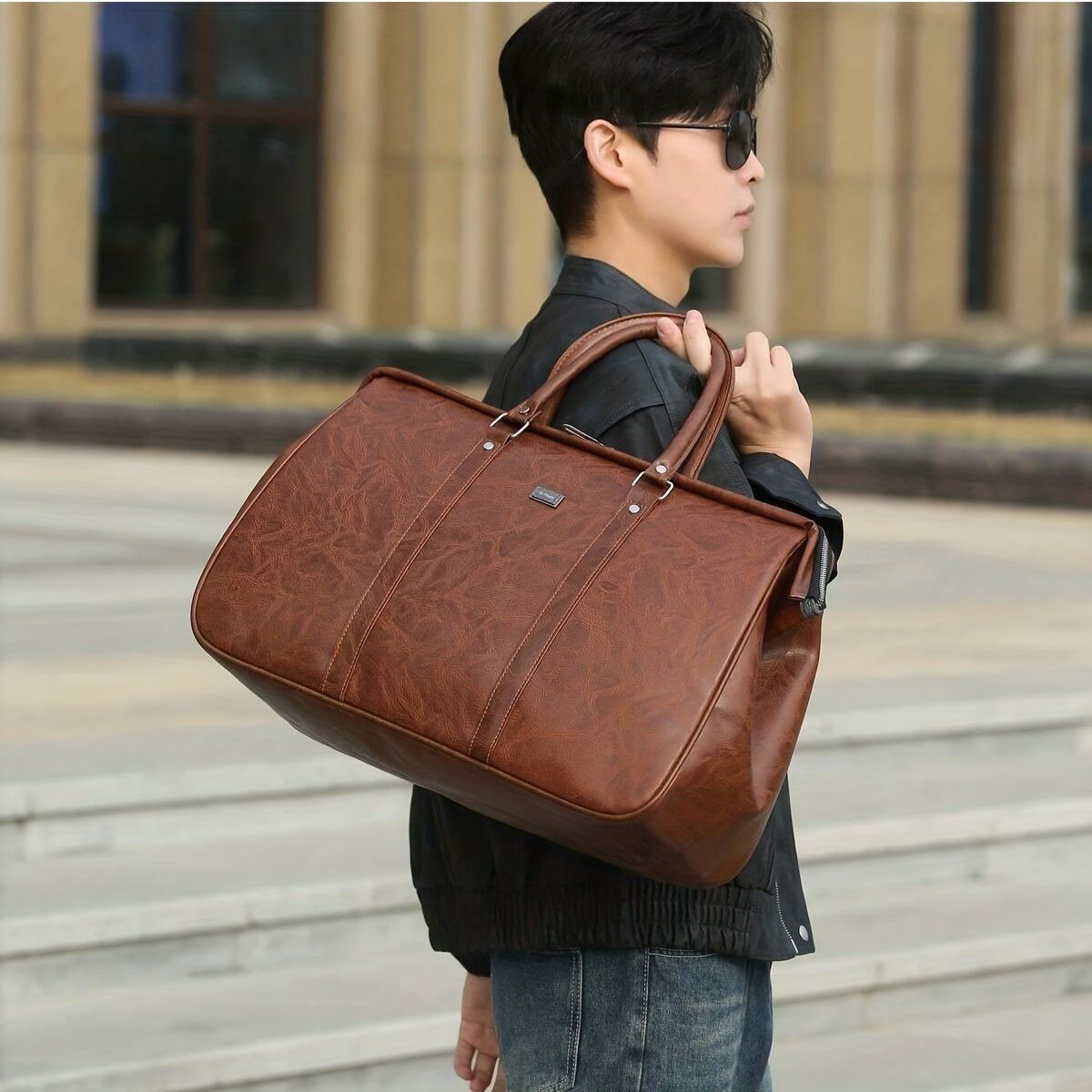 QRBRQJ Men's Large Capacity Tote Duffel Bag - Heavy-Duty Black Convertible Briefcase/ Gym Bag with Golden-Tone Hardware, Laptop Compartment & Buckle Closure - Business & Travel-Friendly Carry-On for, Sports, - Ideal Gift