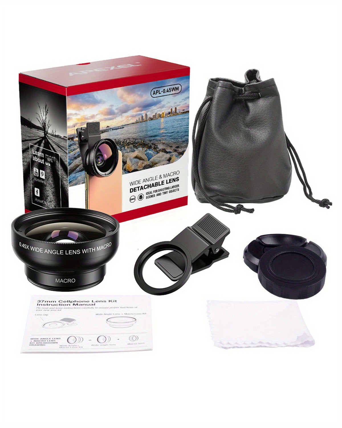 Boost Your Smartphone Photography with APEXEL's 0.45x HD 37MM Wide Angle Lens & 12.5x Super Macro Lens Kit!