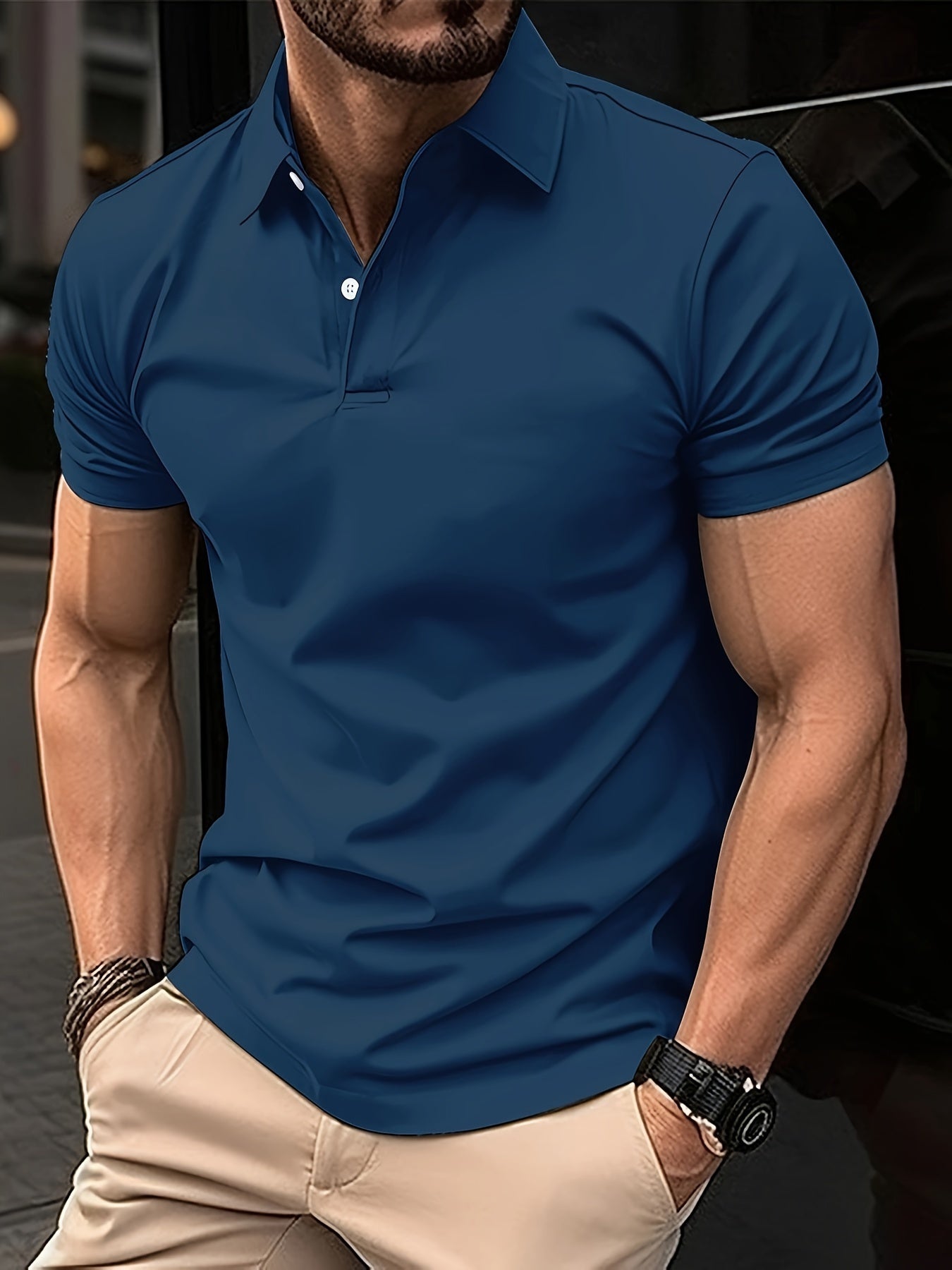 Solid Color Men's Lightweight Short Sleeve Lapel Shirt For Summer Sports