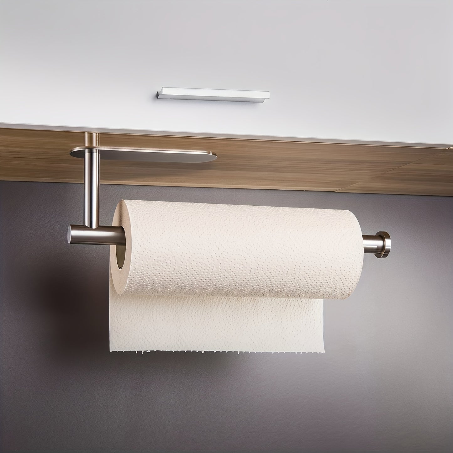 1pc Self-Adhesive Paper Towel Holder Under Cabinet For Kitchen, Bathroom Tissue And Towel Holder, Plastic Wrap And Roll Paper Storage Storage Rack, Home Kitchen Bathroom Supplies