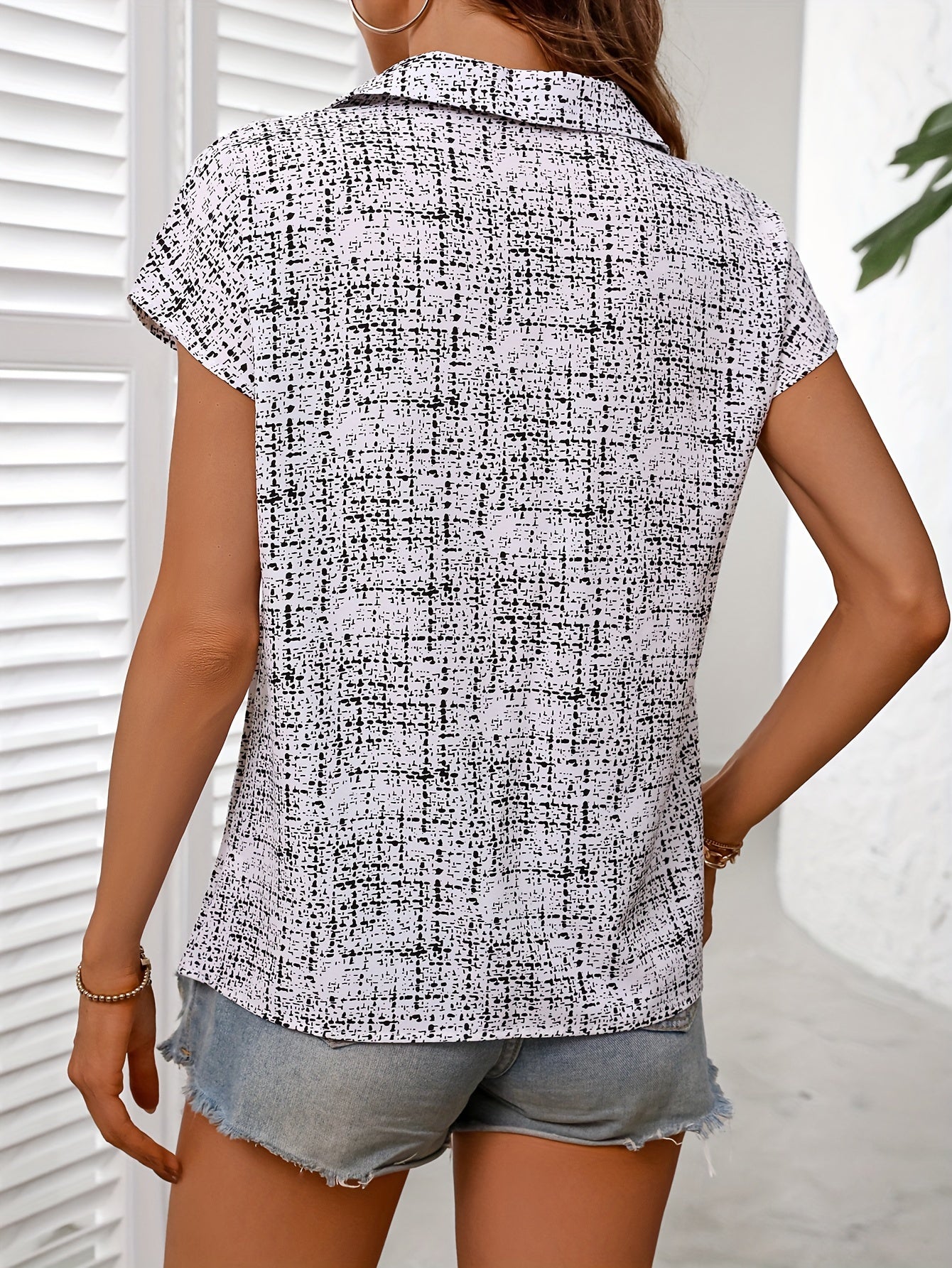 Allover Print V Neck Blouse, Casal Batwing Sleeve Top For Spring & Summer, Women's Clothing