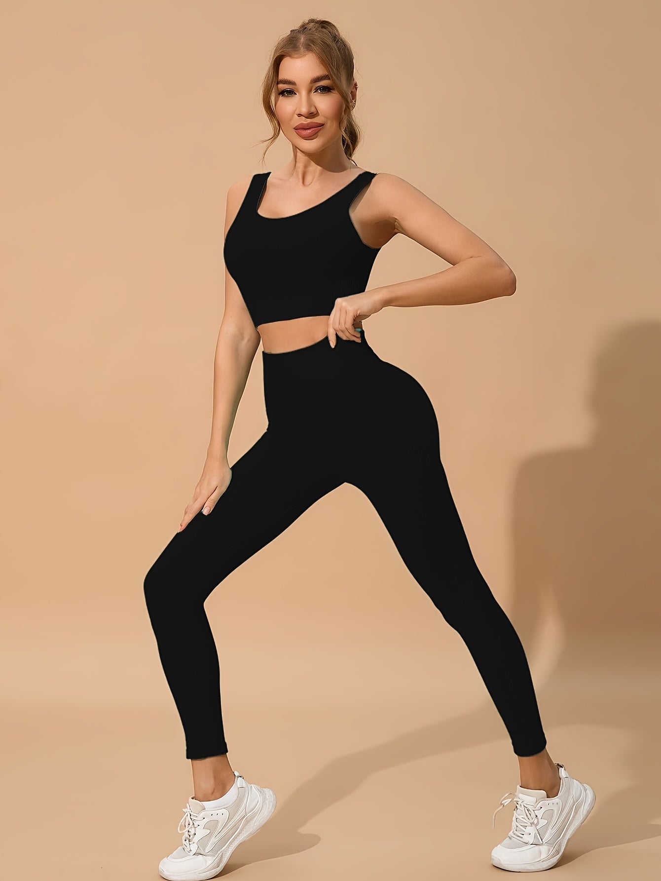 Seamless Yoga & Fitness Set - Quick-Dry, Moisture-Wicking Nylon Blend Sports Bra and Leggings for Women
