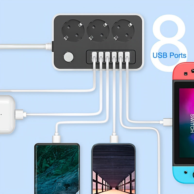 The New Multifunctional Power Board/socket For 2024, With One Power Board Equipped With (3AC+6USB-A), One Main Switch, And A 1.5 Meter Long Power Extension Wire, Is Designed For Various Usage Scenarios Such As Home, Office, K