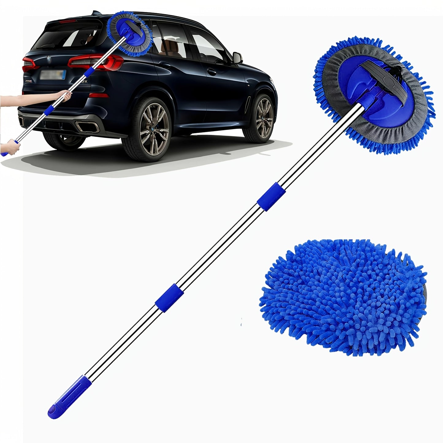 120.65cm Microfiber Car Wash Brush Mop Set, Chenille Microfiber Sponge Duster No Paint Damage No Scratches, Long Handle Kit 2in 1 for Cleaning Cars, Trucks, SUVs, RVs, Trailers, Boats