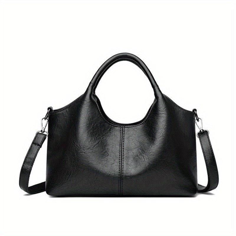 Women'S Stylish Black Leather Tote Bag - Large Capacity, Multi-Compartment Design with Zipper Closure, Perfect for Work, Travel, and Everyday Use, Travel Tote Bag | Versatile Shoulder Bag | Durable Zipper Closure, Large Tote
