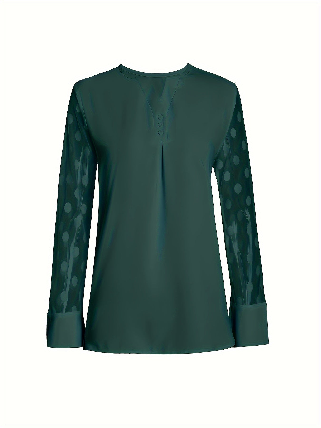 Solid Button Front Blouse, Elegant Long Sleeve Notched Neck Top, Women's Clothing