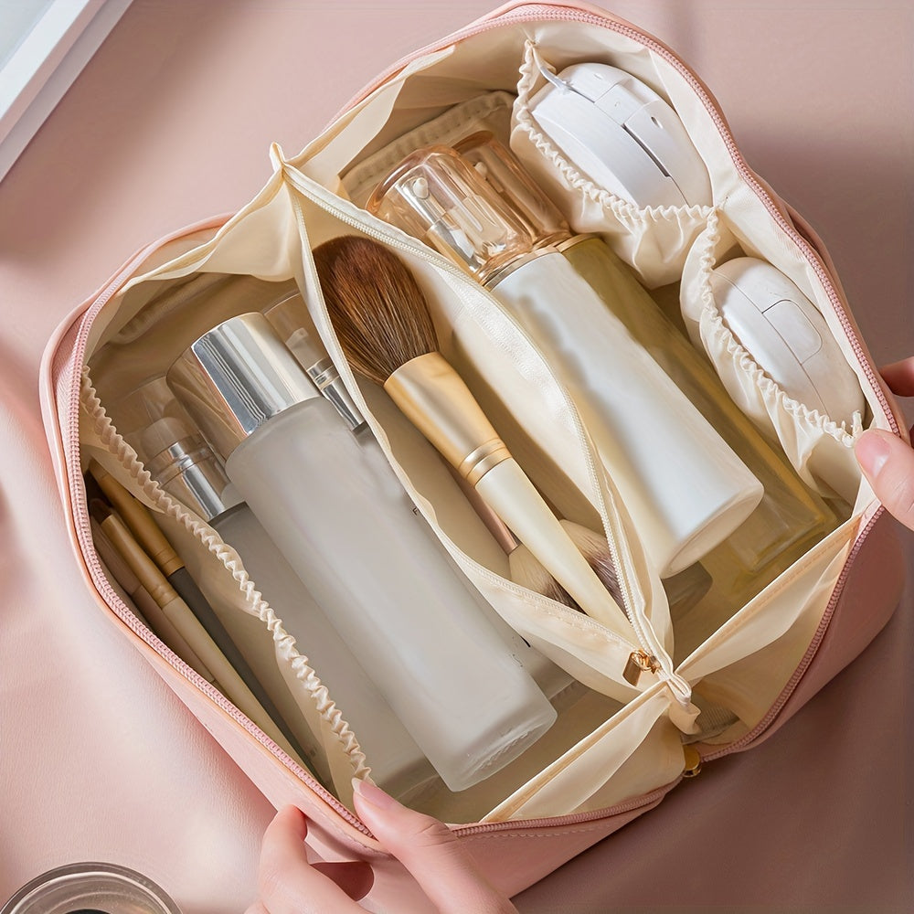 PU Makeup Bag With Large Capacity, Multi Functional Travel Storage Bag, Beauty Tools Makeup Box, Waterproof Women's Wash Bag Cosmetic Bag