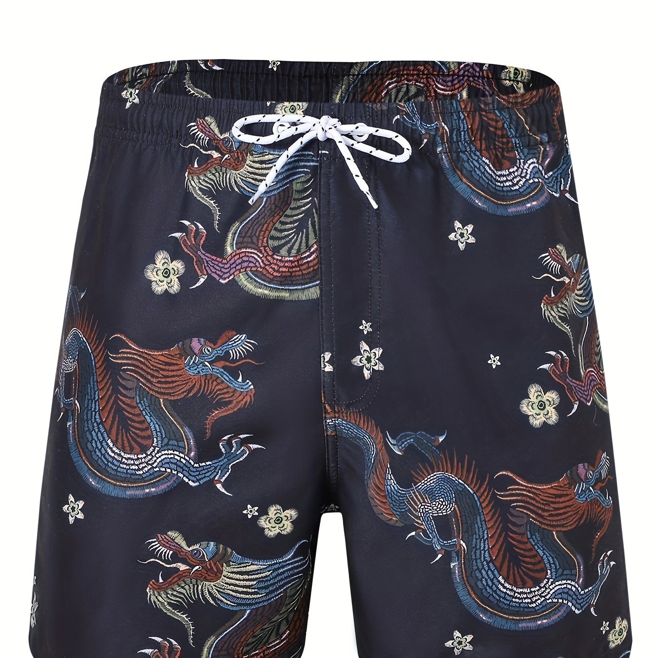 Men's Quick Dry Hawaiian Board Shorts With Pockets, Casual Coconut Tree Graphic Drawstring Swim Trunks For Summer Vacation Beach Pool Outdoor