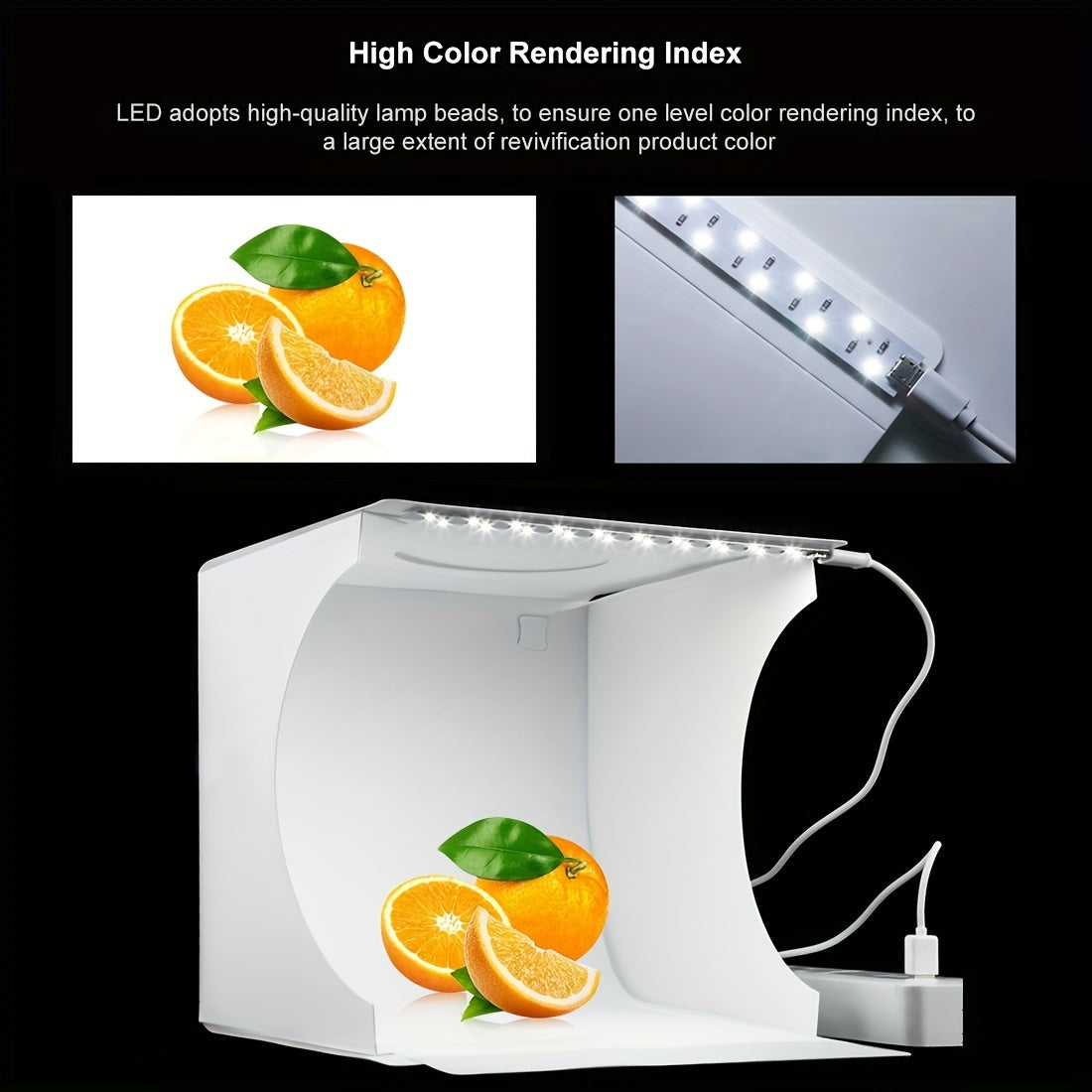 PULUZ Photo Light Box, Folding Portable Photography Shooting Light Tent Kit, Photo Studio 550LM Box, White Lighting Softbox With 1 LED Lights + 6 Color (Black/White/Orange/Red/Green/Blue) Backdrops Fabric For Product Display