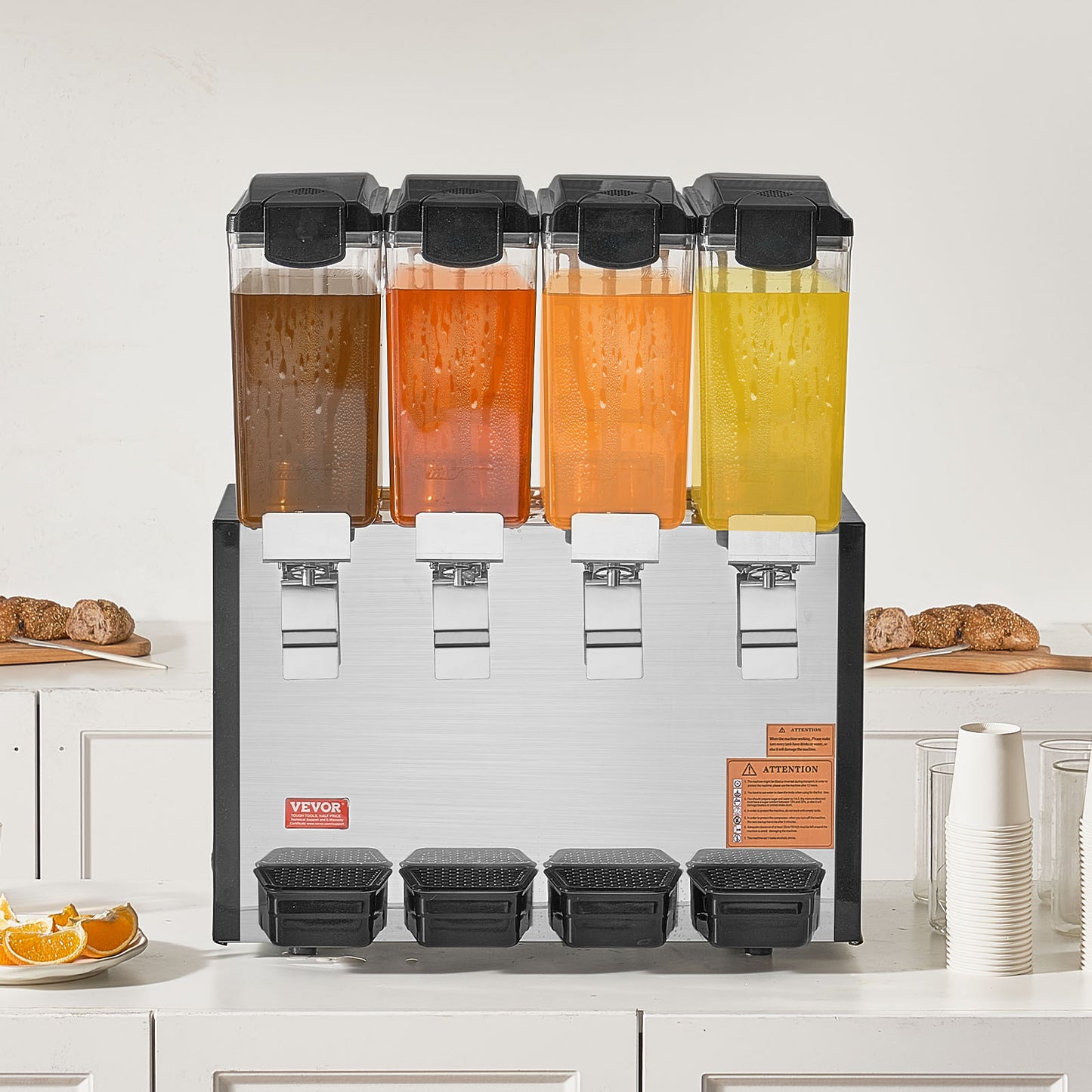 VEVOR Commercial Beverage Dispenser 10L x 4 Tanks Cold Juice Ice Drink Dispenser