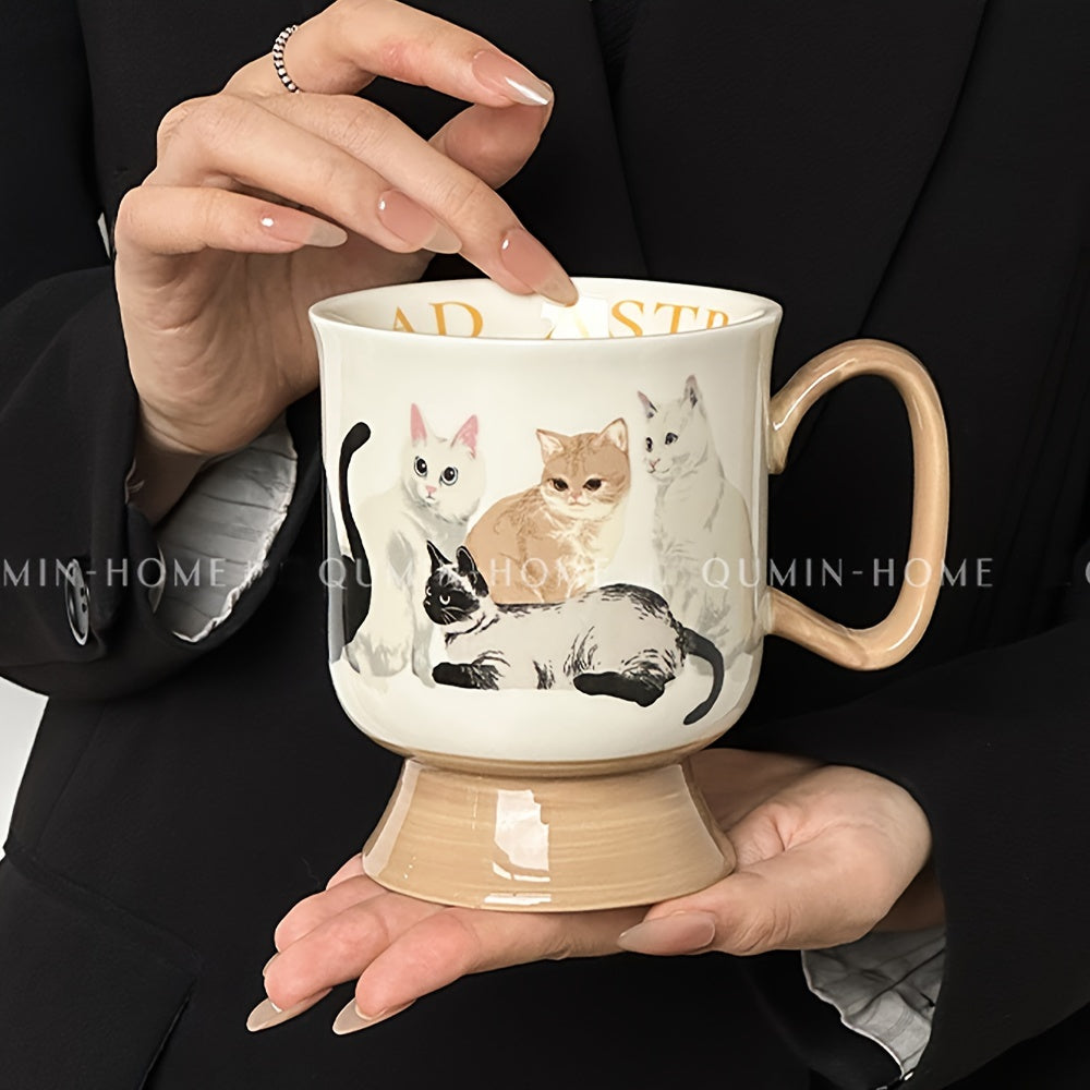 Visually Appealing Cat Ceramic Mug - Insulated, Reusable Coffee & Tea Cup for Couples, Perfect for Breakfast & Home Use