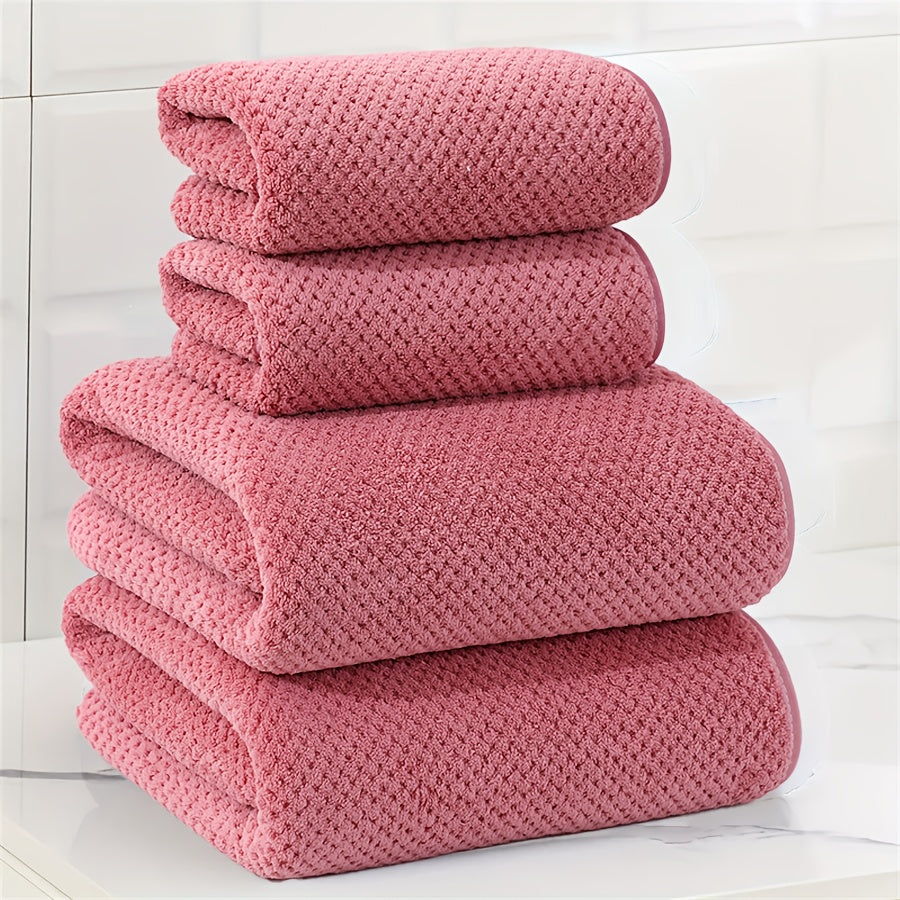 4pcs Luxury Pineapple Mesh Towel Set - Super Absorbent, Quick-Drying, Ultra-Soft, and Beige-Friendly Home Bath Towels - Ideal Bathroom Essentials with Fabric Weave,  Soft Texture, Ultrasoft Material, Skinfriendly Towel, Spa L