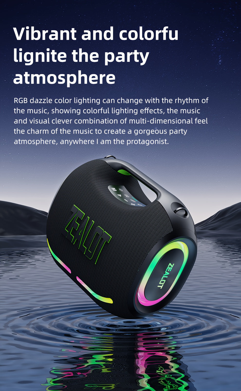 ZEALOT ZE01 120W High-power Wireless Speaker, Outdoor Portable, IPX5, And 4 Speakers, Built-in 24000mAh Battery, With RGB Color Lights, SD, USB, AUX, Internet Dual Pairing Function, Hands-free Calling, Supports Mobile Phones,