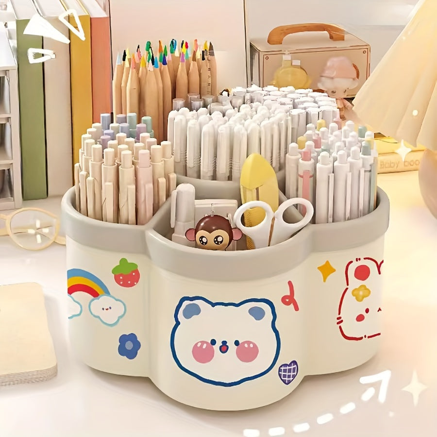 Rotating Desk Organizer - Multi-Compartment Storage Caddy for Stationery, Makeup Brushes, Lipsticks, Eyebrow Pencils - Durable PP Material, Fragrance-Free, Ideal for Dorms and Office Desk Organization, Desk Accessories Office