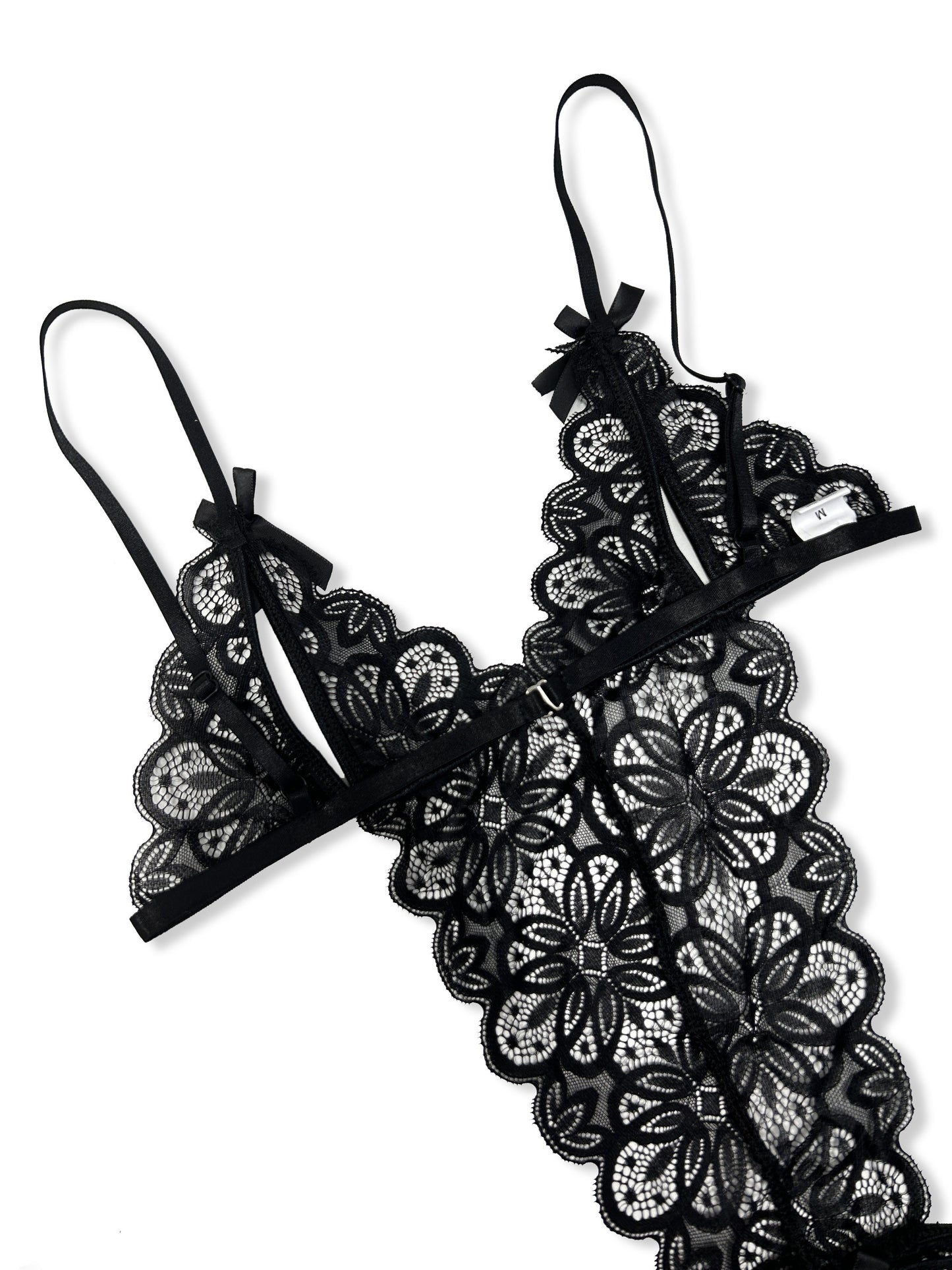 one-piece Seductive Black Lace Teddy with Plunging Cut-Outs and Thong Back - Women's Lingerie for a Sensual Look